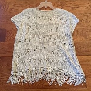 Anthropologie Willow and Clay Fringe Knit Cap Sleeve Boho Top Size M